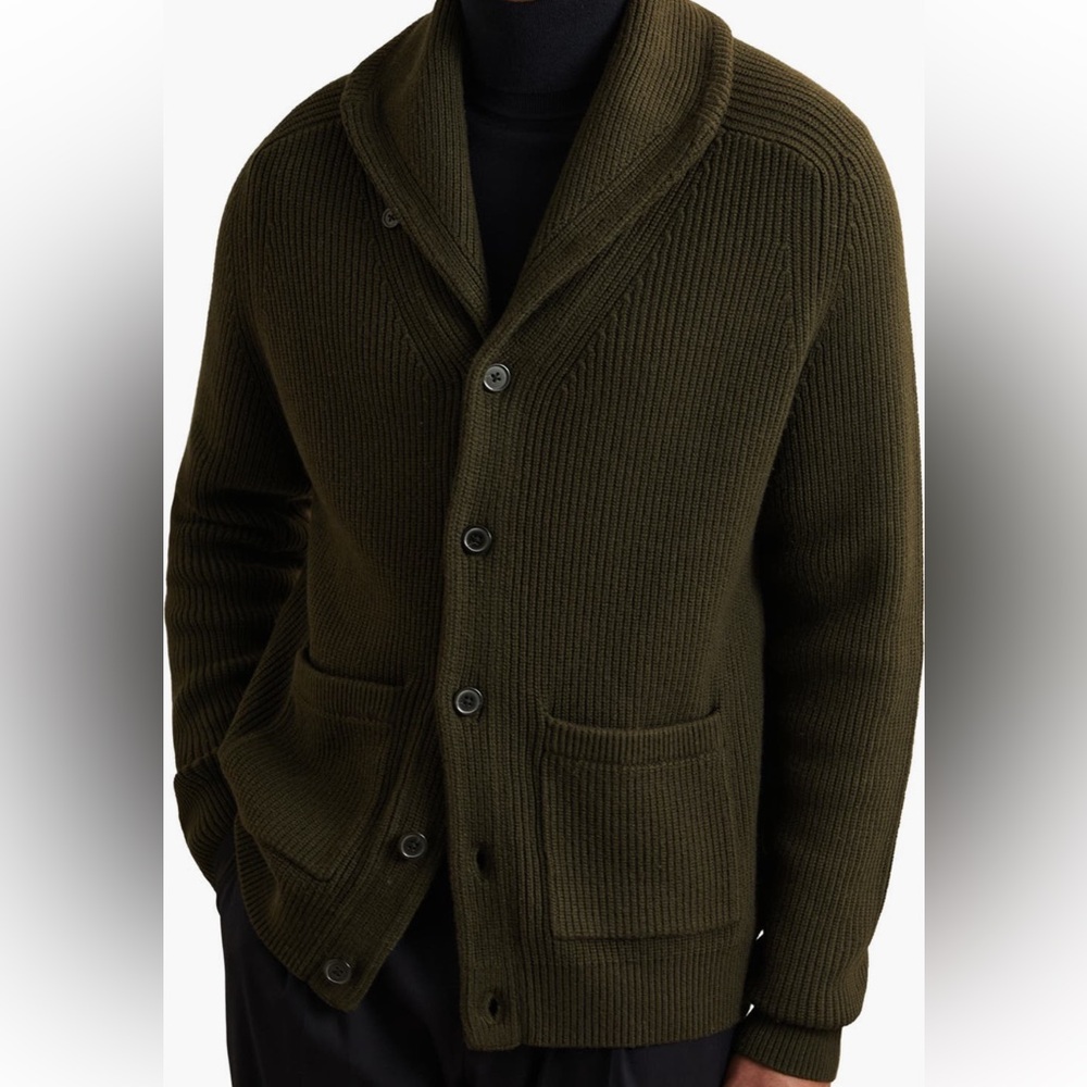 REISS-Cannon Ribbed Cardigan -Navy